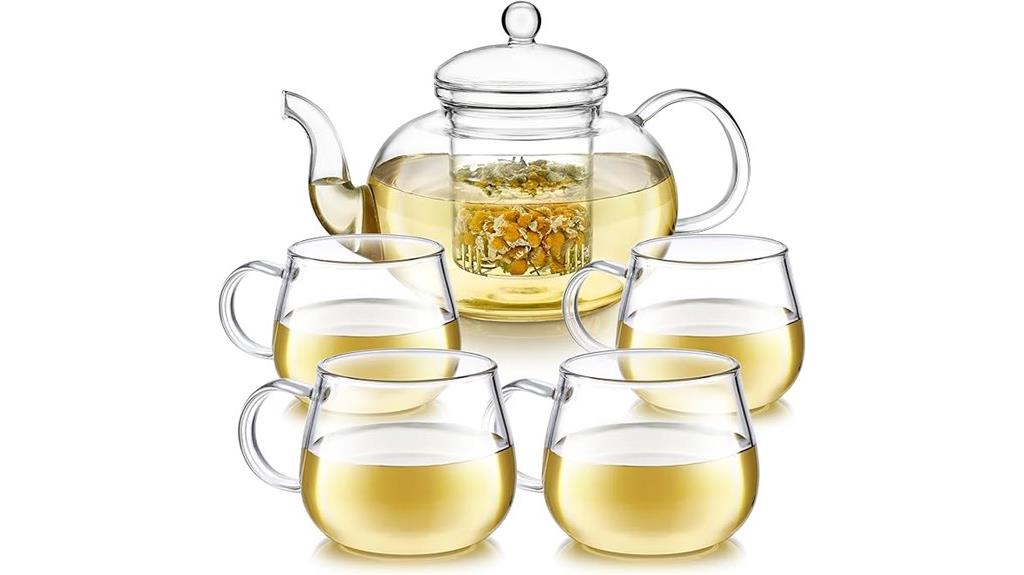 glass teapot with cups