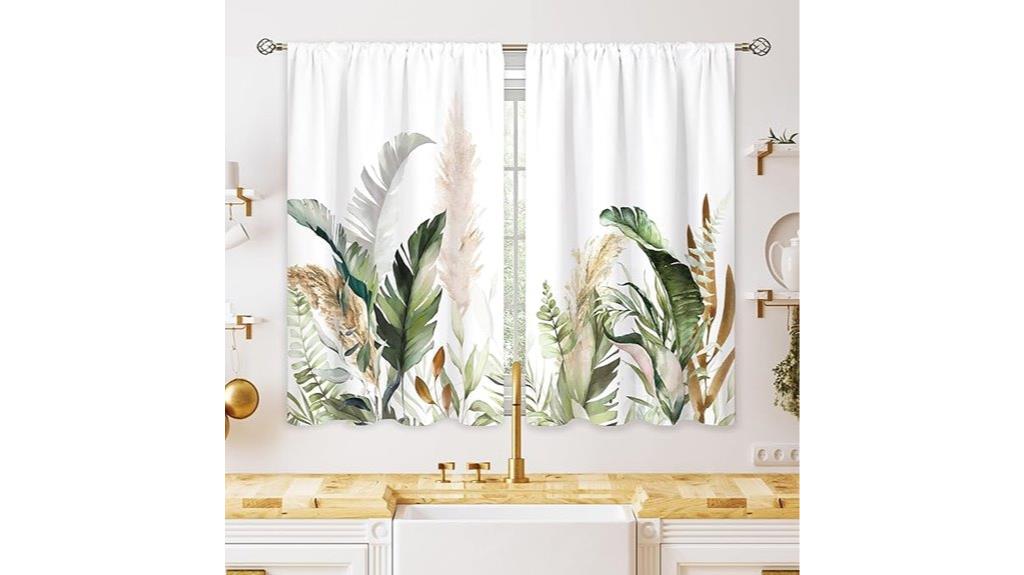 green tropical leaf curtains