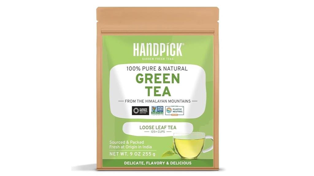 handpicked green tea leaves