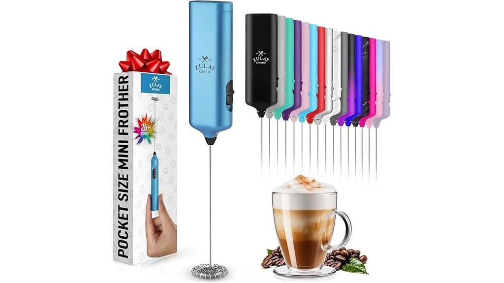 metallic blue handheld frother