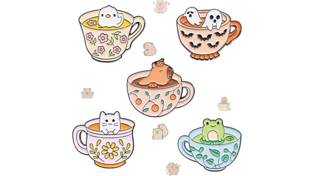 set of five cat brooches