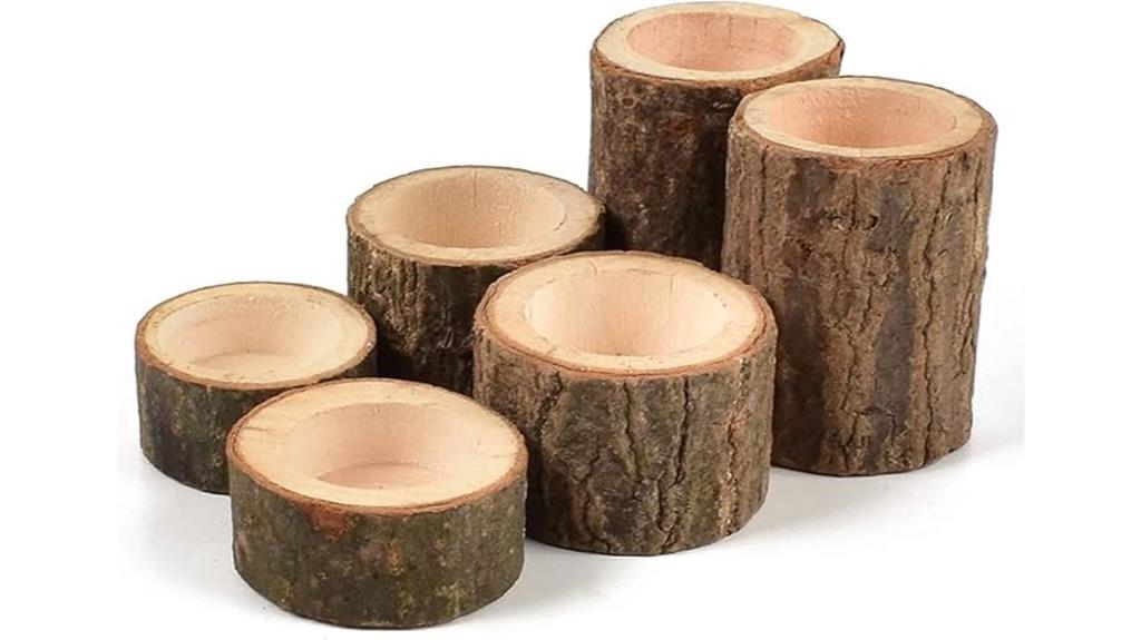 set of six wooden candle holders