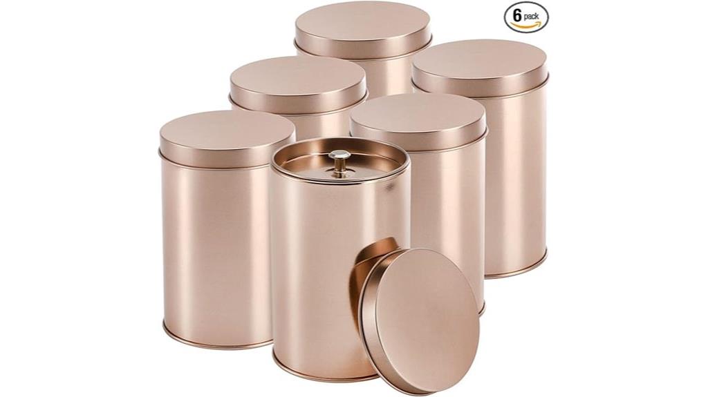 six tea tin cans