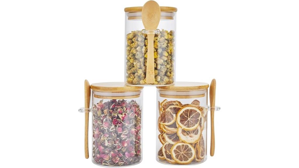 three glass containers
