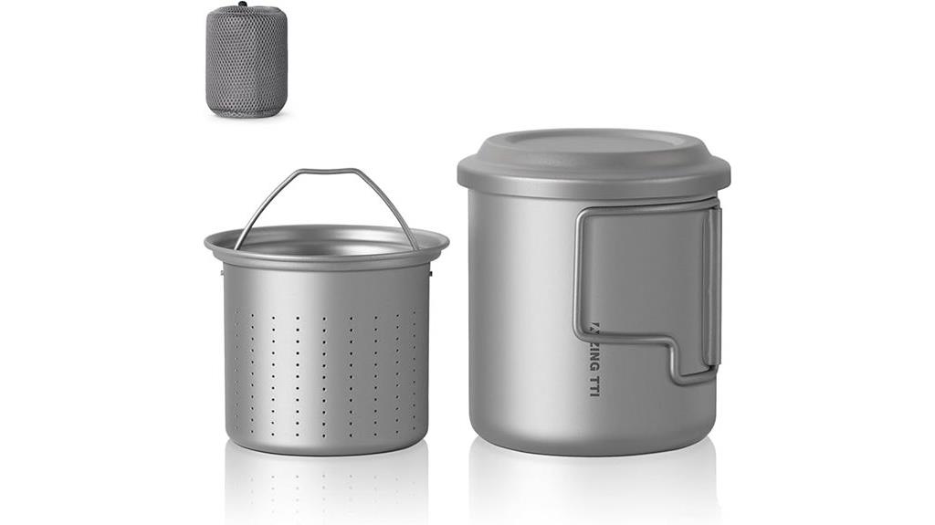 titanium camping cup with tea