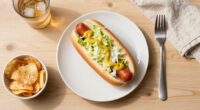 hot dogs with vinegared iceberg and potato chips