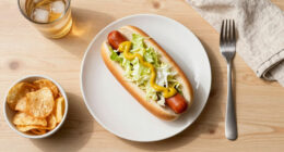 hot dogs with vinegared iceberg and potato chips
